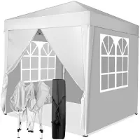 Sonstiges Pavillon de sol en plastique, dimensions 2x2 mètres, blanc, imperméable, protection UV 50+, avec 4 panneaux latéraux