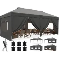 Quictent Pavillon de jardin 3x6 mètres, imperméable, avec parois latérales, protection UV 50+, couleur grise, moustiquaire intégrée, structure en acier