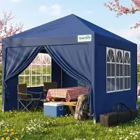 Quictent Pavillon de jardin 3x3 mètres, imperméable, avec parois latérales, protection UV 50+, structure en acier, couleur bleue