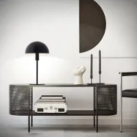 Lightbox Lampe de table « Pilz », hauteur 36 cm, culot E14, métal, noir/argenté