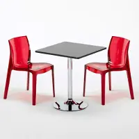 GRAND SOLEIL Noir Table carrée et 2 chaises Ensemble de mâts intérieurs en polypropylène coloré Femme Fatale Phantom - Rouge transparent