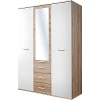 Meublorama Armoire chambre d'enfant design coloris chêne et blanc avec 3 portes battantes et 3 tiroirs collection DENVER.