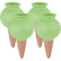 Famanu Goutteurs d'eau en céramique Set de 4 - 100 ml Goutteurs pour plantes d'intérieur et balconnières - vert et terracotta