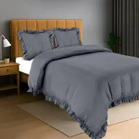 Famanu Ensemble de literie 200x200 cm : housse de couette en microfibre et 2 taies d'oreiller 80x80 cm - Gris