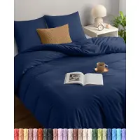Famanu Ensemble de literie 200x220 cm - Housse de couette en microfibre 200x220 cm + 2 taies d'oreiller 80x80 cm - Bleu marine