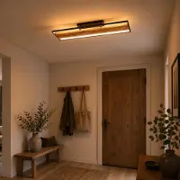 Lightbox Plafonnier LED, 100 cm, 6000 lumens, métal/bois/plastique, marron/noir
