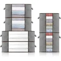 Markenlos Lot de 6 sacs de rangement - Boîtes de rangement pliables avec couvercle, contenances : 60 L, 70 L, 90 L