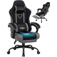 GTPLAYER Chaise de gaming , ergonomique, avec revêtement en tissu, coussin de siège à ressort, accoudoirs réglables et repose-pieds, capacité de poids de 150 kg, couleur : gris