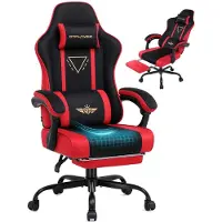 GTPLAYER Chaise de gaming , ergonomique, avec revêtement en tissu, coussin de siège à ressort, accoudoirs réglables et repose-pieds, capacité de poids de 150 kg