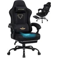 GTPLAYER Chaise de gaming , ergonomique, avec revêtement en tissu, coussin de siège à ressort, accoudoirs réglables et repose-pieds, capacité de poids de 150 kg