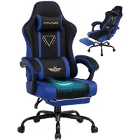 GTPLAYER Chaise de gaming , ergonomique, avec revêtement en tissu, coussin de siège à ressorts, accoudoirs réglables et repose-pieds, capacité de poids de 150 kg, couleur noire