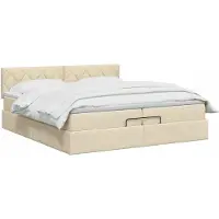 vidaXL Coffre de lit avec matelas et repose-tête, couleur crème, 200 x 200 cm, tissu