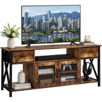Relaxdays , meuble TV bas, dimensions (H x L x P) : 60 x 140 x 40 cm, 2 tiroirs, 4 compartiments, style industriel, table basse TV, couleur marron/noir