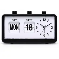 OEM VHV - Horloge de table avec calendrier manuel - Horloge silencieuse sans tic-tac, avec aiguilles lumineuses - Noir - Idéale pour bureau et chevet