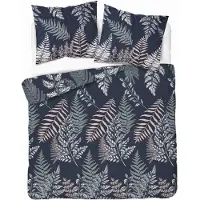 Detexpol Ensemble literie microfibre 160x200 Feuilles fougère bleu marine