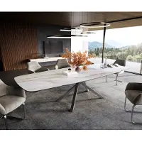 DELIFE Table à manger Edge Boot 200-300x120 cm Céramique Onyx Pearl piètement en croix Rectangle Acier inoxydable extensible