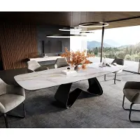 DELIFE Table à manger Edge Boot 200-300x120 cm Céramique Onyx Pearl piètement en W Métal Noir extensible