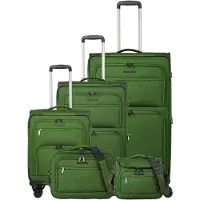 Travelite Valise à roulettes CUBIS 4 roues, ensemble comprenant : grande valise, moyenne valise, petite valise, nécessaire de toilette et sac de voyage, couleur verte