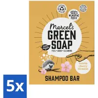 Marcels Green Soap Savon Vert Marcel's - Barre de shampooing - Vanille & Fleur de Cerisier - Fortifie & Nourrit - 90g - Pack avantage - 5 pièces