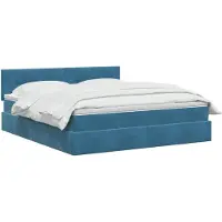 vidaXL Lit coffre à LED avec matelas, bleu foncé, 160 x 200 cm, velours