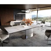 DELIFE Table à manger extensible Edge 200-300x100 cm céramique Onyx Pearl Wave inox