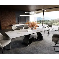 DELIFE Table à manger extensible Edge 200-300x100 cm céramique Onyx Pearl piètement en W métal noir
