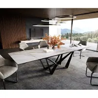 DELIFE Table à manger extensible Edge 200-300x100 cm céramique Onyx Pearl Spider acier plat noir