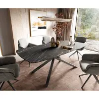 DELIFE Table à manger Edge Boot 180-220x100 cm Laminam Céramique Noir Desir Braun piètement en croix Rectangle Acier inoxydable Graphite extensible