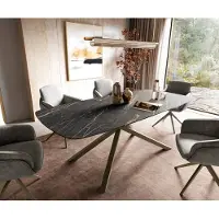DELIFE Table à manger Edge Boot 180-220x100 cm Laminam Céramique Noir Desir Braun piètement en croix Rectangle Finition effet Titan extensible