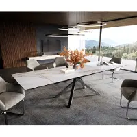 DELIFE Table à manger extensible Edge 200-300x100 cm céramique Onyx Pearl piètement croisé rectangulaire inox graphite