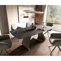DELIFE Table à manger Edge Boot 180-220x100 cm Laminam Céramique Noir Desir Braun piètement en W Finition effet Titan extensible