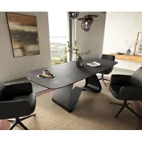 DELIFE Table à manger Edge Boot 180-220x100 cm Céramique Laminam Nero Greco Anthracite piètement en W Noir extensible
