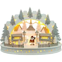 BURI Paysage d'hiver en bois LED Paysage de Noël Décoration de Noël illuminée