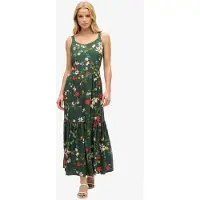 Superdry Dames Vert, Rose et Bleu Tissée a Volants Robe Longue Imprimé, Taille: 38