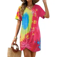 Semoic Robe d'été à manches courtes et col en V pour femme