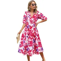 Semoic Robe fleurie à col en V pour femme, tendance été 2025