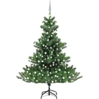 Prolenta Maison Exclusive - Sapin de Noël artificiel Nordmann, éclairage LED et boules, vert, 210 cm