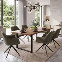 Mendler Ensemble de 6 chaises de salle à manger HWC-O47, chaise de cuisine avec accoudoirs, pivotante avec système de retour automatique, revêtue de tissu/textile (270g/m²), couleur verte