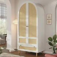 Kein Hersteller Armoire de 80x50x180 cm, aspect rotin, design en arc, avec tringle à vêtements, tiroir, étagères, polyvalente.