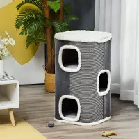 SUGIFT Arbre à chat à 3 niveaux, cage à chat, grotte pour chat, en aggloméré recouvert de peluche, gris-blanc | 40 x 40 x 74 cm | 10,56 kg | pour petits chats
