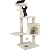 Markenlos Arbre à chat de 112 cm - 2 boules en peluche et une corde à jouer - Sisal - Surface de repos confortable et cachette - Beige/Blanc