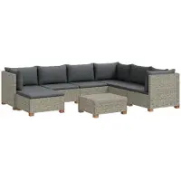 vidaXL Ensemble de salon de jardin en rotin, 8 pièces, avec coussins, modèle GENDT, rotin naturel, couleur gris