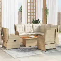 Prolenta Ensemble de salon de jardin exclusif, 6 pièces, avec coussins, en rotin synthétique beige