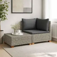 Prolenta Ensemble de salon en rotin naturel "Kubu" gris, comprenant 2 fauteuils, avec coussins. Marque : GENDT