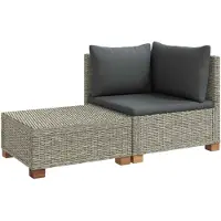 vidaXL Ensemble de salon de jardin en rotin, 2 pièces, avec coussins, modèle GENDT, rotin naturel, couleur gris