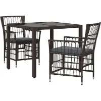 Syfax Ensemble de table et chaises d'extérieur, 3 pièces, en résine tressée noire