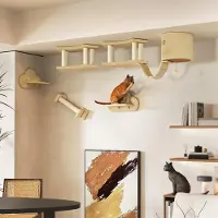 SUGIFT Ensemble de structures d'escalade pour chats, 5 pièces, fixation murale ou au plafond, étagères d'escalade en sisal et peluche, beige | 133 x 34 x 28 cm | 13,34 kg | Panneau de particules