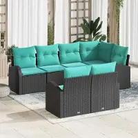 Prolenta Maison Exclusive - Ensemble de salon de jardin composé de 7 pièces, en résine tressée noire et turquoise