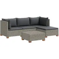 vidaXL Ensemble de salon de jardin en rotin, 5 pièces, avec coussins, modèle GENDT, rotin naturel, couleur gris