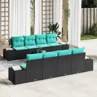 Prolenta Maison Exclusive - Ensemble de salon de jardin composé de 9 pièces, en résine tressée noire et turquoise